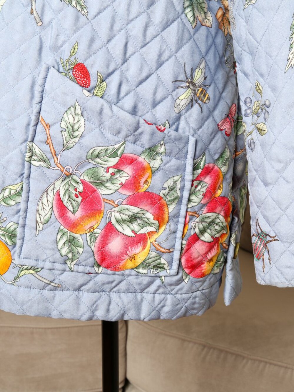 J. MCLAUGHLIN 100% Silk Blue Botanical Quilted Puffer Chore Jacket - Picture 8 of 15